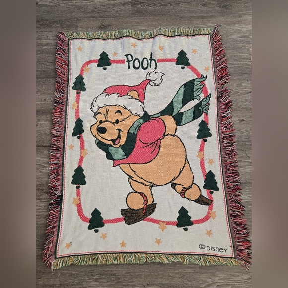 🍯 Vintage Winnie the Pooh Tapestry Throw Blanket | Disney | Woven Fringe - Picture 2 of 5